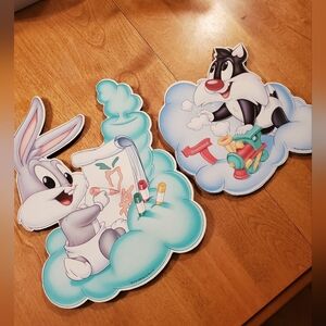 1998 Baby Looney Toons Wall Decor Wooded 2 piece Nursery Art Vtg Htf